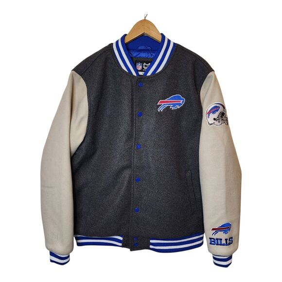 Buffalo Bills Jacket Varsity Coat NFL Button Mens Large Embroidered New - Picture 1 of 15